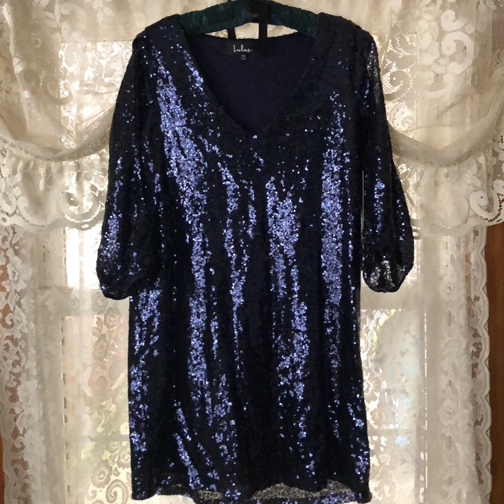 Lulus XS sequin dress navy blue